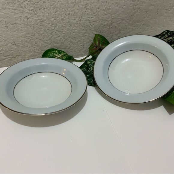 Noritake Bluedale 5533 FRUIT BOWL Set of 2  Light Blue Rim Vintage 1950’s G4 - Picture 1 of 7